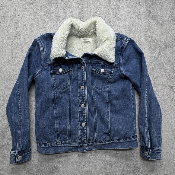 Pacsun Jacket Womens Medium Blue Denim Sherpa Lined Trucker Shearling Coat - Picture 1 of 7